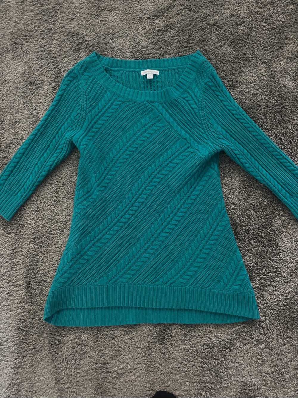 New York & Company Teal Cable Knit Scoopneck Pullover